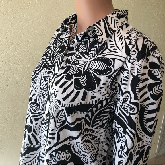 Lauren Ralph Lauren Women’s Black/White Floral Blouse Size L Button-Up Collared - Picture 14 of 16